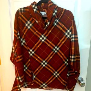 EUC - dolman sleeves plaid, cowl neck top